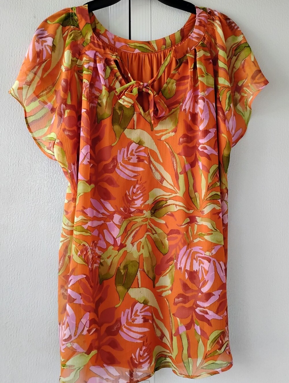 LC Lauren Conrad Orange Floral Tie-Front Tunic with Pink & Green Accents